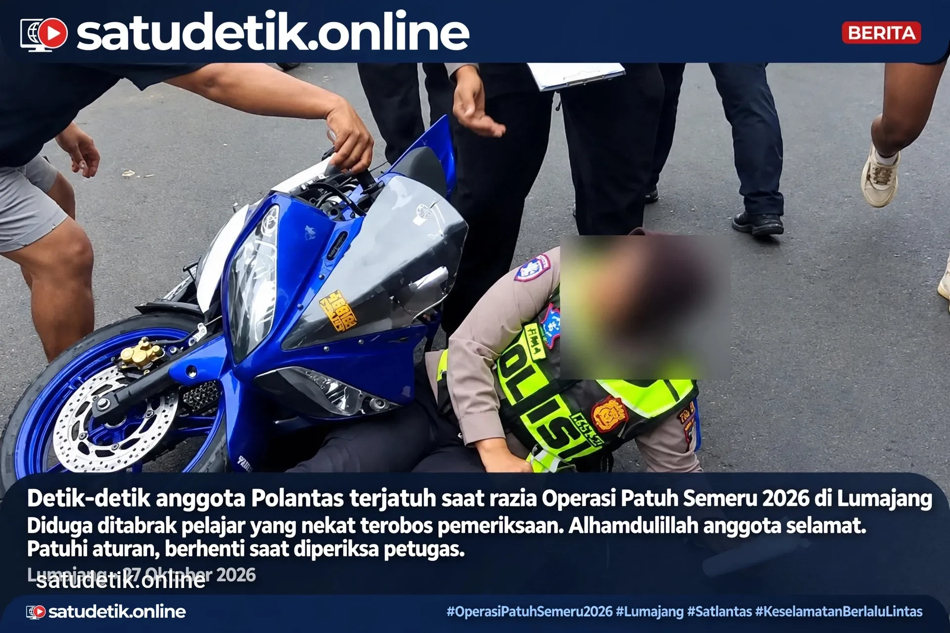 Diduga Terobos Razia Operasi Patuh Semeru, Pelajar di Lumajang Tabrak Polisi